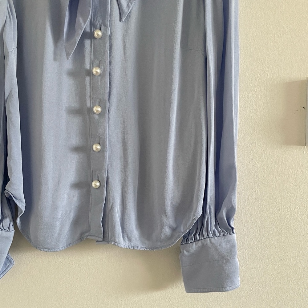 LK Bennett London Hall Tie Neck Blouse Women’s 8 Periwinkle Blue Puff Sleeve - Picture 4 of 8